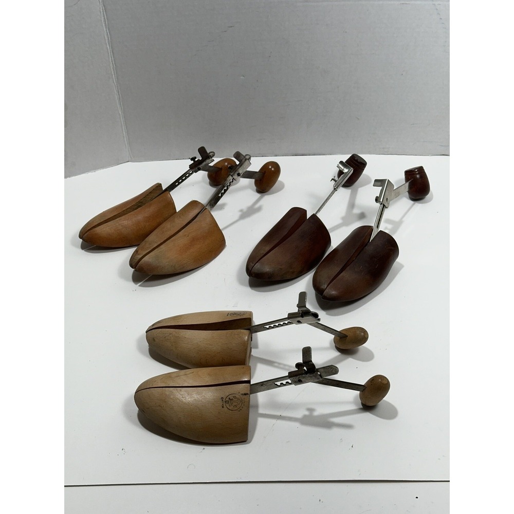 Lot Of 3 Pairs vintage Solid wood shoe stretchers - 1 Malmo Sweden #4 Marked‎